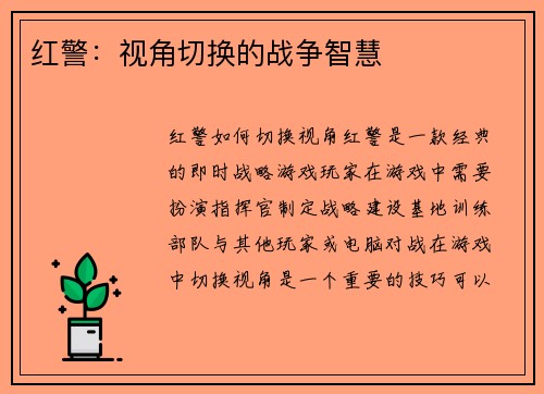 红警：视角切换的战争智慧